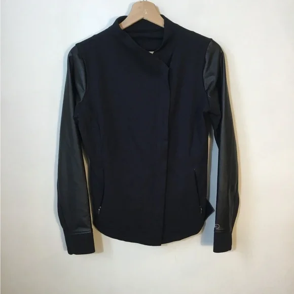 Calia Faux Leather Sleeve Panel Moto Full Zip Jacket - Picture 2 of 6